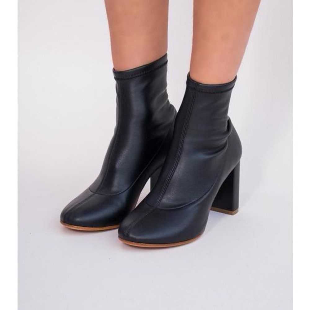 MM6 Black Leather Sock Boot Heels, Size 38